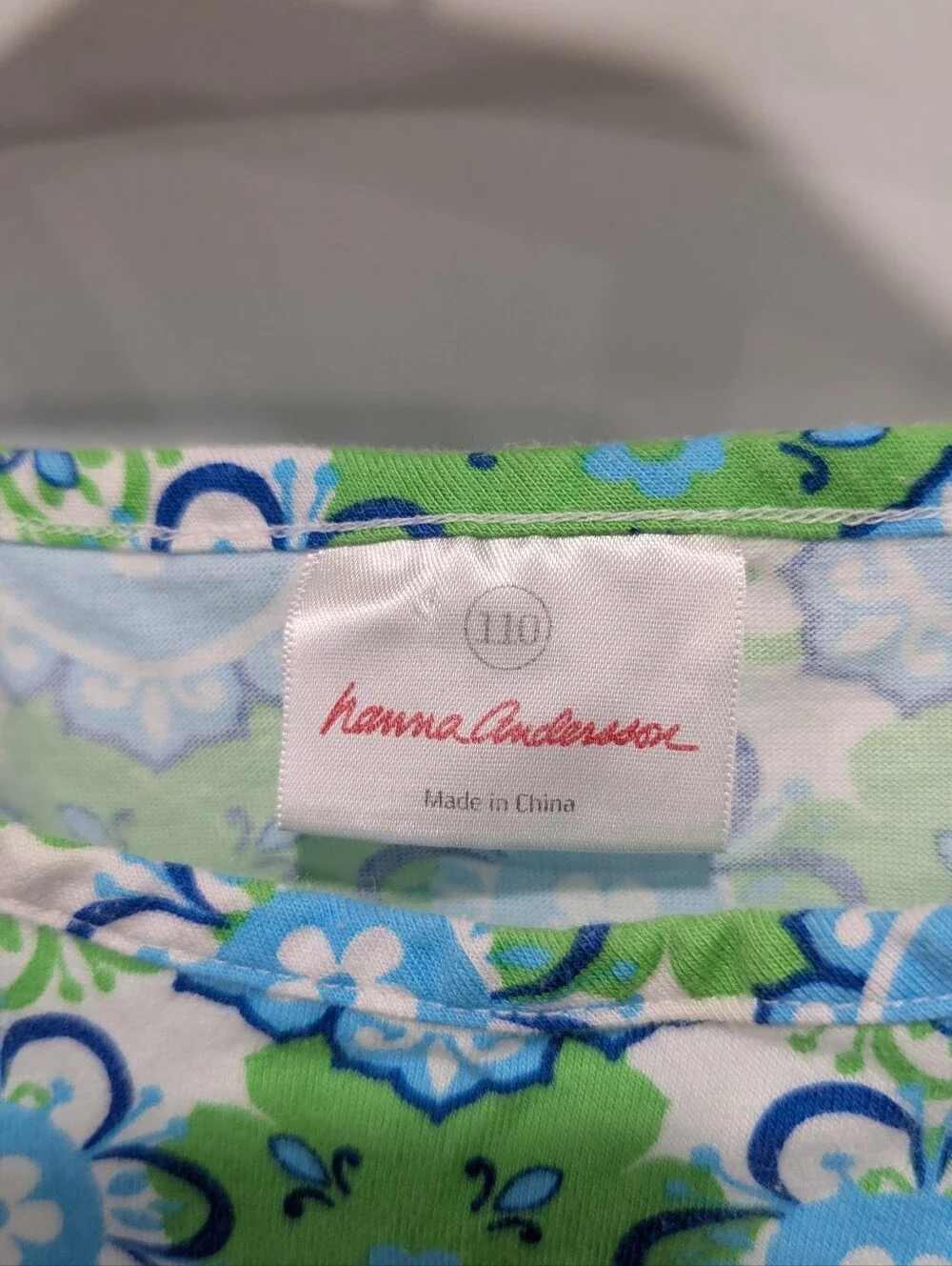 Hanna Andersson Kids Sundress Cotton White Blue Green Geometric Girls 110 5 5T